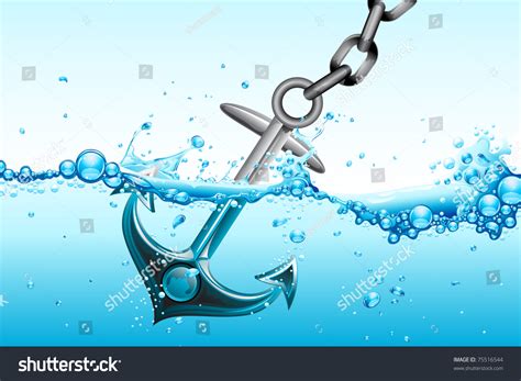 illustration metallic anchor sinking water waves stock vector royalty