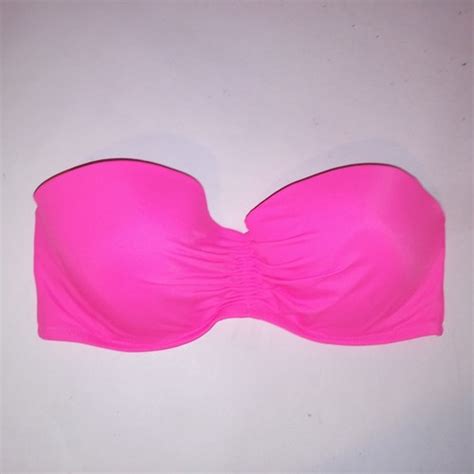 Victoria Secret Swim Bikini Top 34DD Neon Pink Bandeau Solid Lightly Lined EBay
