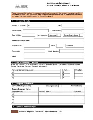 Fillable Online Australian Indigenous Scholarships Application Form Fax