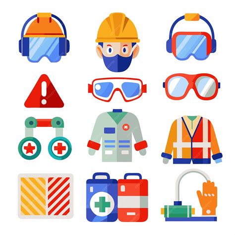 Premium Vector | Safety Equipment Icons Helmet Goggles Gloves First Aid