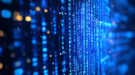 Abstract visualization of digital data. Binary code streams in blue
