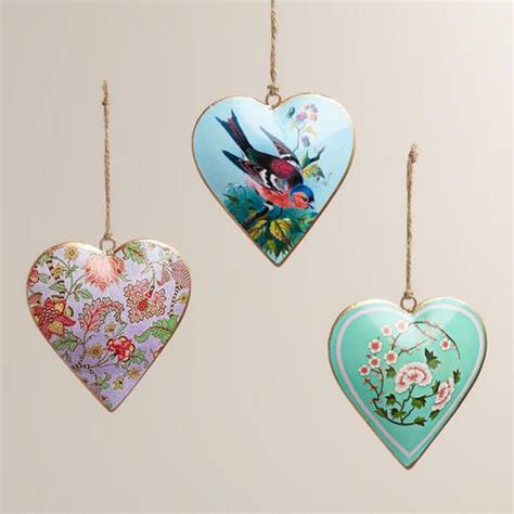 Valentines Day Heart Vintage Style Metal Ornaments Set Of 3 World