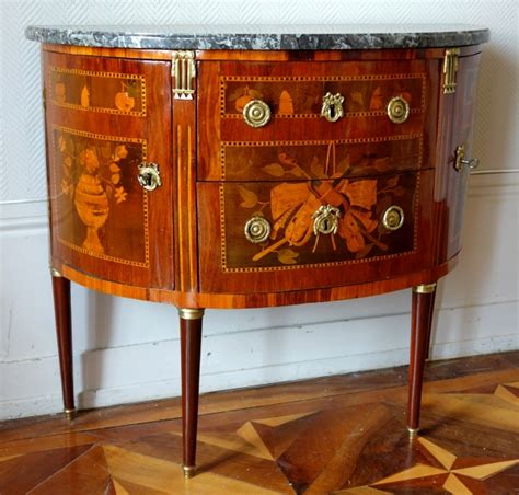 Lxvi Half Moon Marquetry Commode Stamped