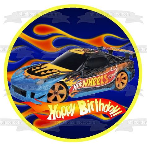 Hot Wheels Happy Birthday Blue Race Car Edible Cake Topper Image ABPID Edible Cake