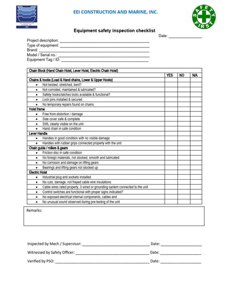 Lifting Equipment Inspection Checklist | PDF