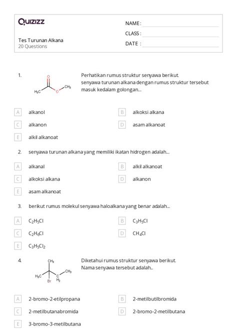 50 Lembar Kerja Alkana Sikloalkana Dan Gugus Fungsi Untuk Kelas 12 Di