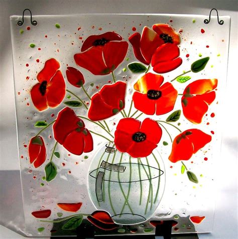 Poppy Picture In Fused Glass Art Glass Picture Etsy