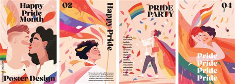 Gay Pride Month Poster Design Collection Set Of Banners For Lgbtq Pride Celebration Stock