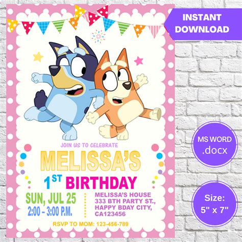 Template Printable Bluey Birthday Invitation In Canva Birthday