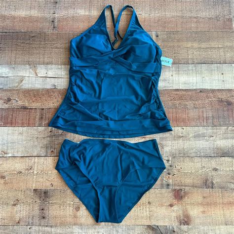 Yonique Tankini Top And Bikini Bottom In Blue XXL Depop