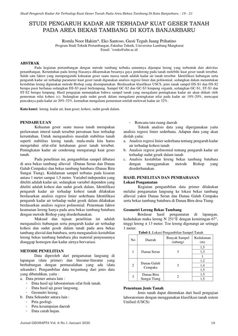 PDF STUDI PENGARUH KADAR AIR TERHADAP KUAT GESER TANAH PADA AREA