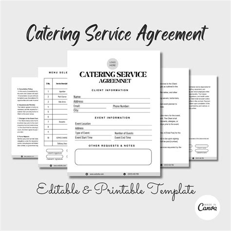 Editable Catering Contract Template Catering Order Form Catering Service Form Catering