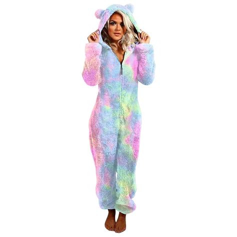 Womens Fleece Onesies Pajamas Jumpsuit Warm Sherpa Fuzzy Romper