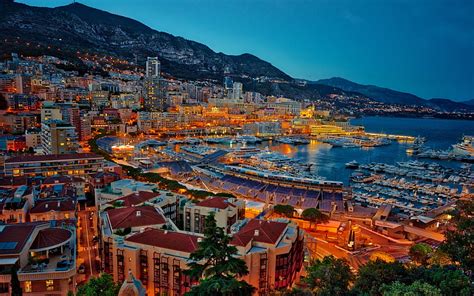 Monte Carlo Sunset Panorama Harbor Europe Monaco Hd Wallpaper