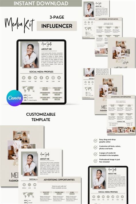 3 Page Influencer Media Kit Template Canva Social Media Kit Template