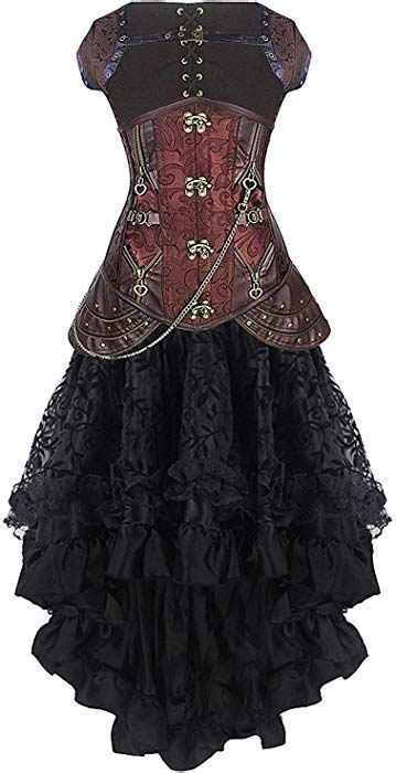 Burvogue Damen Steampunk Gothic Corsage Kleid Lang Rock Corsagenkleid