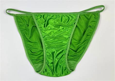 Satin String Bikini Scrunch Butt Green S 5 Gem