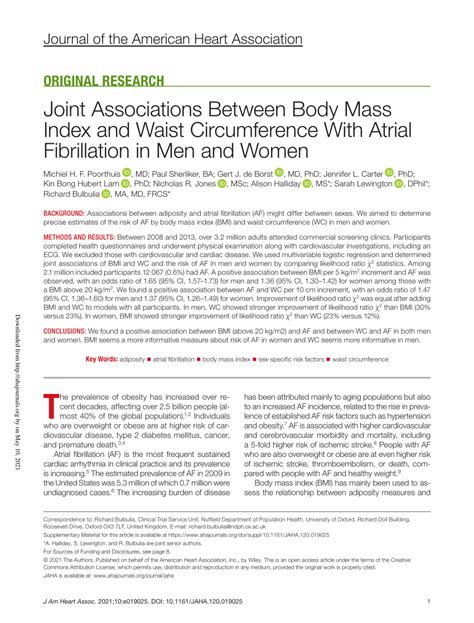 Pdf Joint Associations Between Body Mass Index And Waist