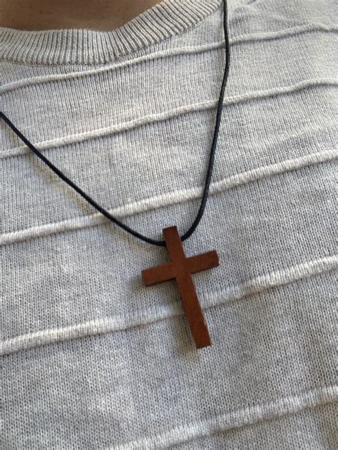 Simple Handmade Christian Wooden Cross Necklace Natural Walnut Cross