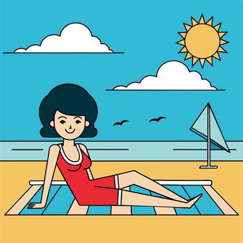 Mujer En Bikini Chica De Verano En Vacaciones Traje De Ba O De Playa Vacaciones Dibujado A Mano