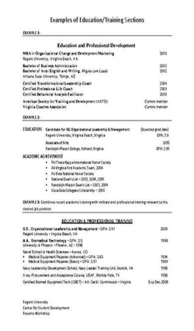 Examples Of Education Training Sections Resume Pdfsimpli