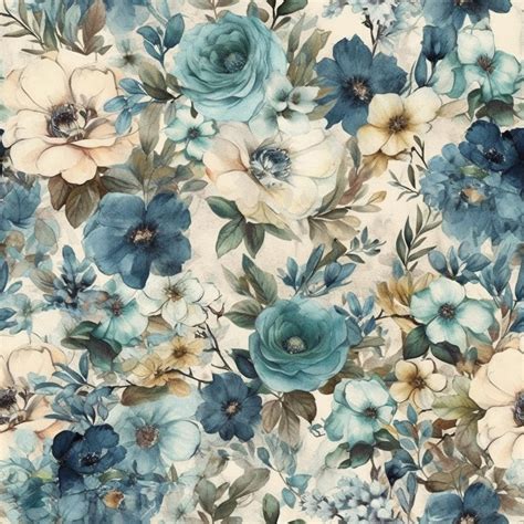 Premium Photo A Floral Pattern With Blue Flowers