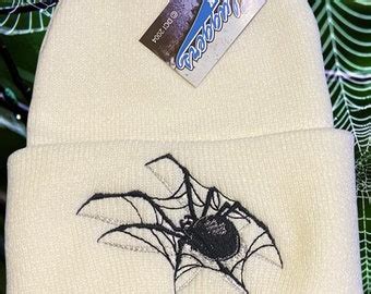 Spider Web Jacquard Beanie Black Grey Etsy