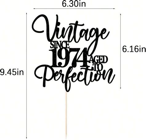 Kaoenla Vintage Since 1974 Aged To Perfection Cake Topper Black Glitter Cake Topper Celebrating