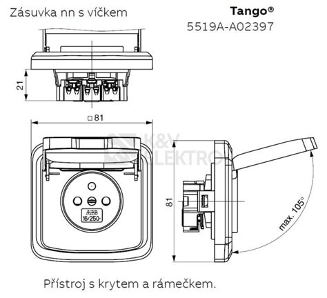 ABB Tango zásuvka s víčkem černá 5519A A02397 N s clonkami K V