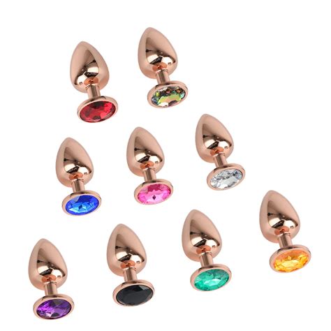 Sextoy Plug Anal rond en métal et diamant 3 tailles plaqué or Rose cristal bijoux jouets sexuels