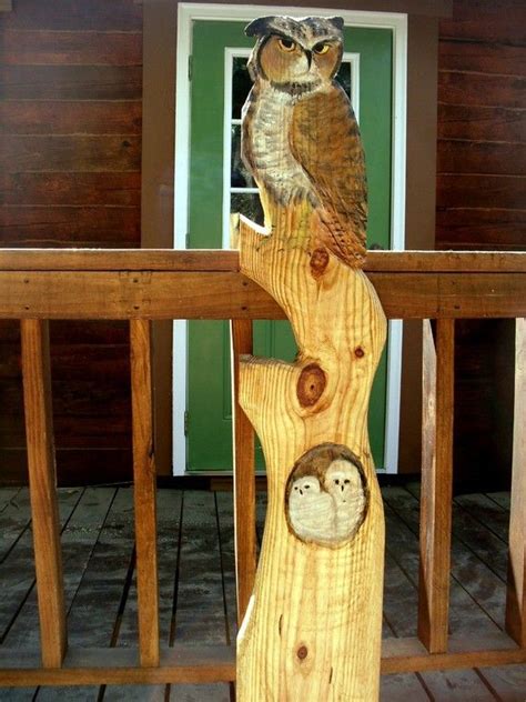 Great Horned Owls In Tree 60 Chainsaw Wood Carving Owl Owlets In Nest