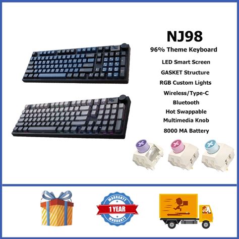 Keydous Nj Wireless Mechanical Keyboard Rgb Led Screen Hot Swappable Custom Keyboard With