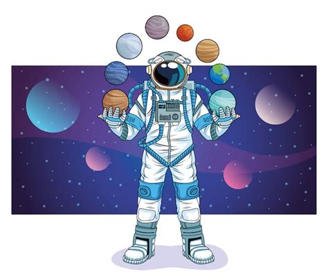 Astronauta con planetas en la ilustración del personaje espacial