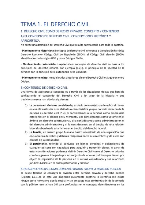 Tema 1 Introducción Al Derecho Civil Tema 1 El Derecho Civil 1