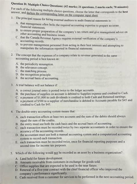 Solved Question D Multiple Choice Questions Marks Chegg