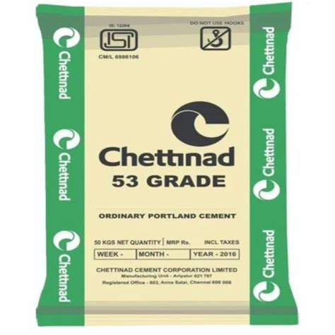 Packaging Size 50 Kg 53 Grade Chettinad OPC Cement For Construction