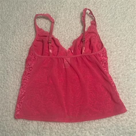 Hot Pink Lace Tank Top With Adjustable Straps Depop
