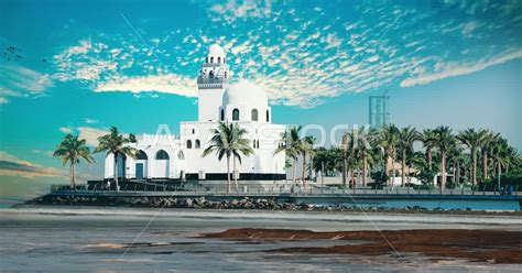 Al Rahma Mosque In Jeddah Saudi Arabia The Movement Of Clouds And