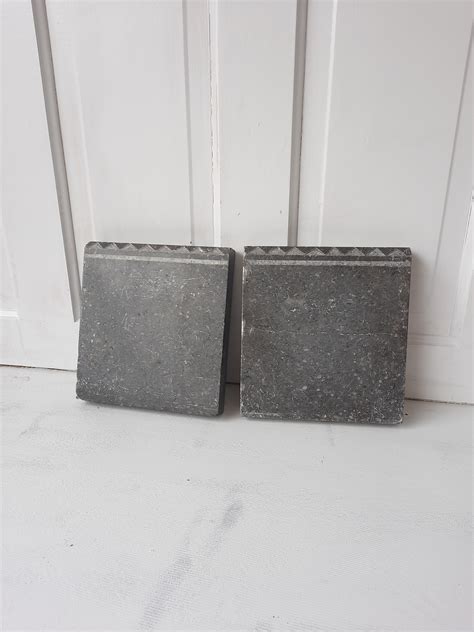 Two Gray Etched Granite Plinth Blocks, Antique Carved Marble or Granit