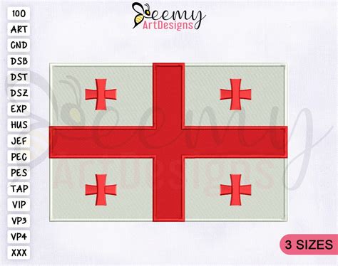 Georgia Flag Machine Embroidery Design, 2.5x2.5, 4x4 & 5x7 Hoop Flag Embroidery Design, Flag of ...