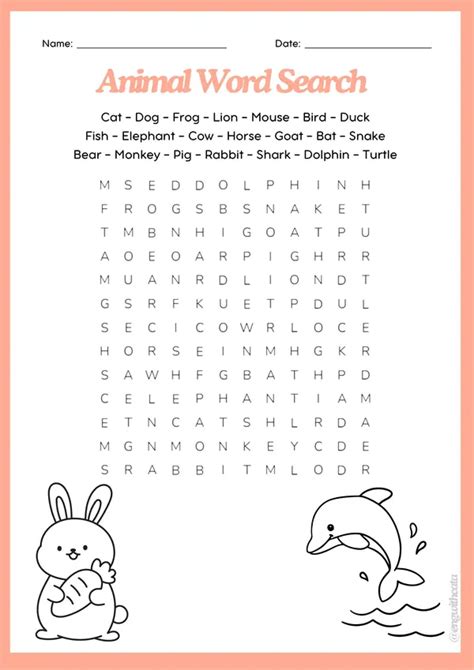 animal word search profesocial