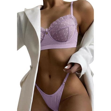 ALSLIAO Womens Lace Lingerie Bra Thong Underwear Set Bodydoll Sexy