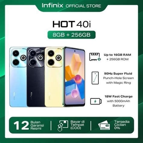 Jual Infinix Hot 40i 8 256GB Up To 16GB Extended RAM Unisoc T606 90Hz Punch Hole 50MP AI