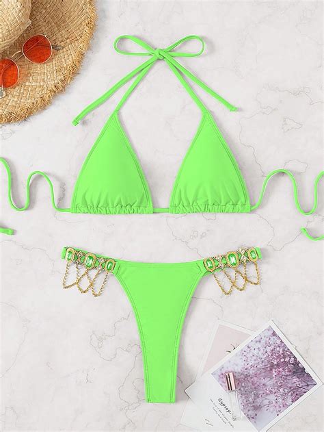 Shein Swim Bae Chain Linked Halter Triangle Bikini Swimsuit Shein Usa
