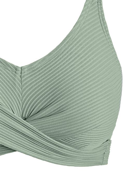 Tropical Plants Print Criss Cross Sage Green Bikini Set Rosewe