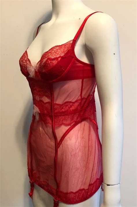 Victoria S Secret Lingerie Corset Bustier Red Size 36B Lace See Through NWT EBay