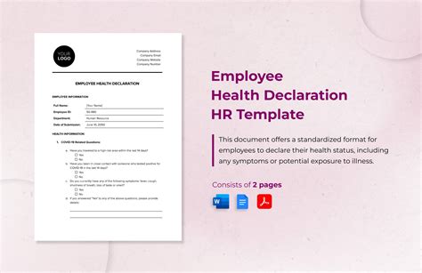 Employee Health Declaration Hr Template In Word Pdf Google Docs