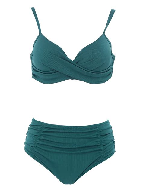 Andzhelika Black High Waisted Bikini Swimsuit Woman Plus Size Swimwear 2022 Solid Tummy Control