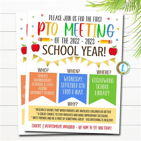 Editable PTO PTA Meeting Flyer Pto/pta Parent Newsletter - Etsy