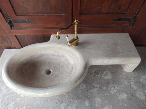 Lavabo In Travertino Romano Lucido Marble Wash Basin Large Sink